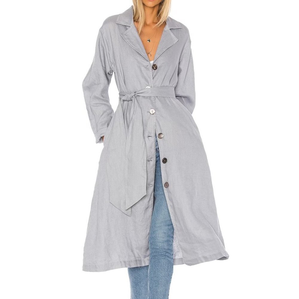 L'ACADEMIE The Olivia Linen Trench in Dusty Blue - NWOT